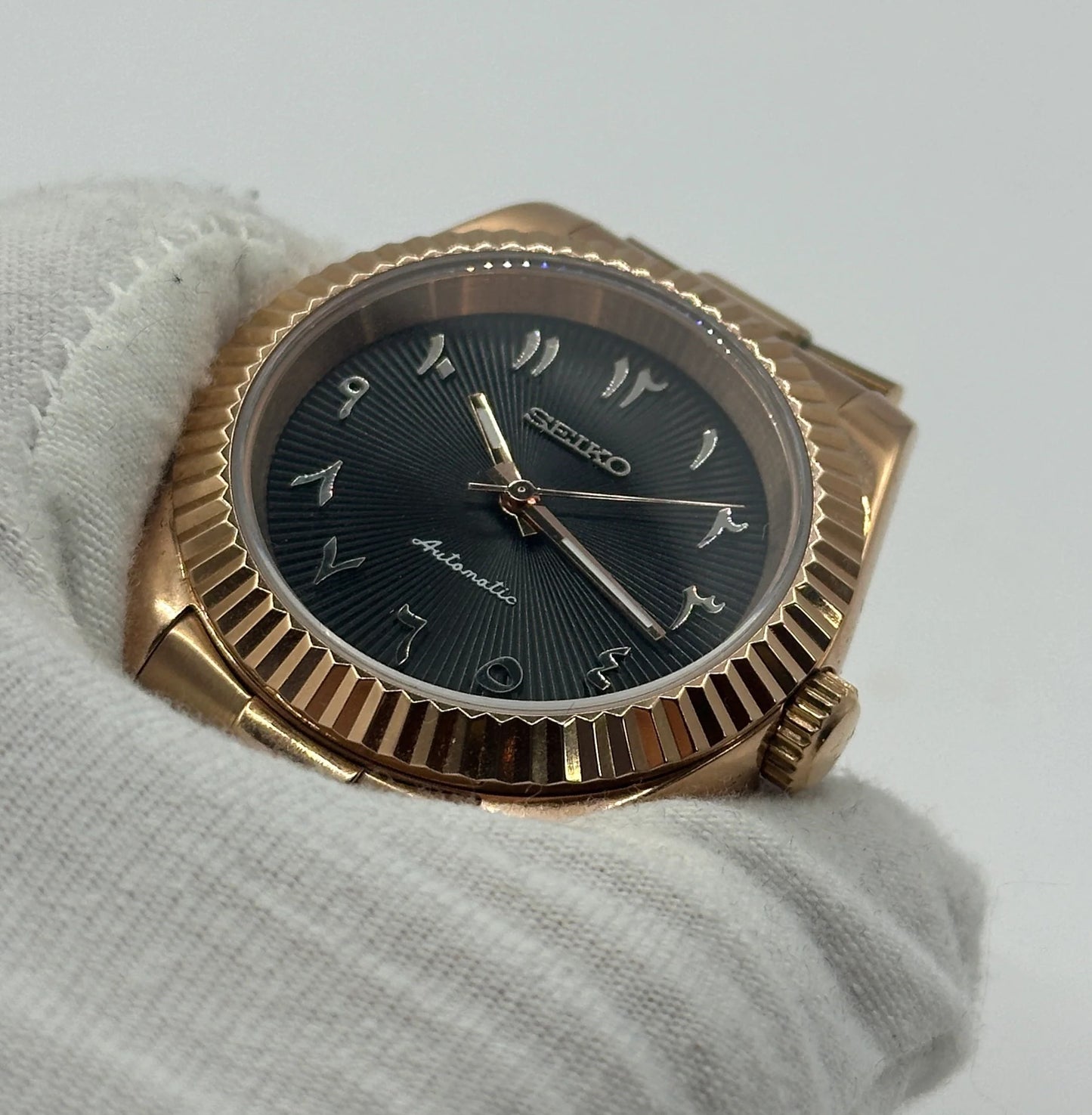 Seiko DateJust Black Arabic Dial Gold Mod