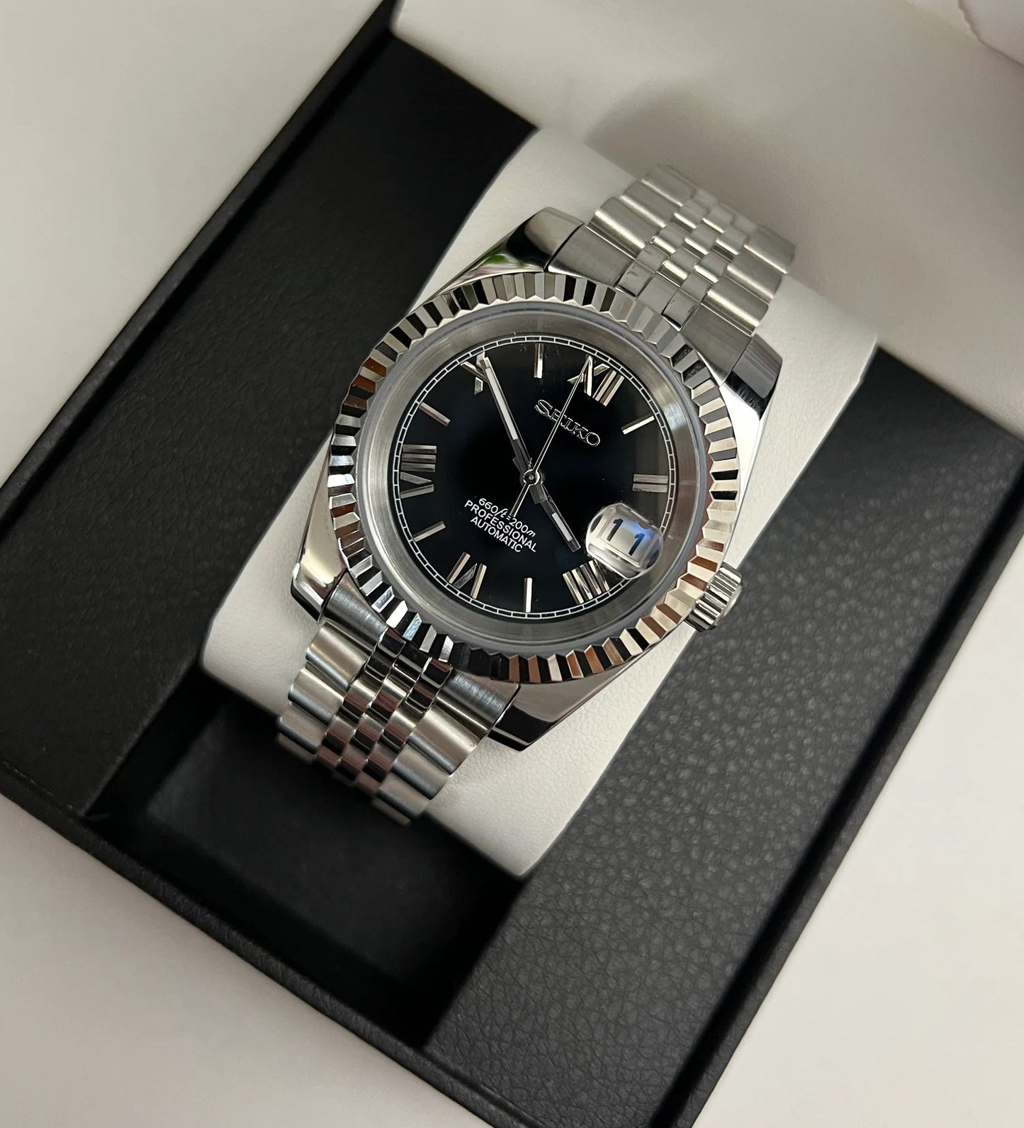 Seiko DateJust Black Roman Mod